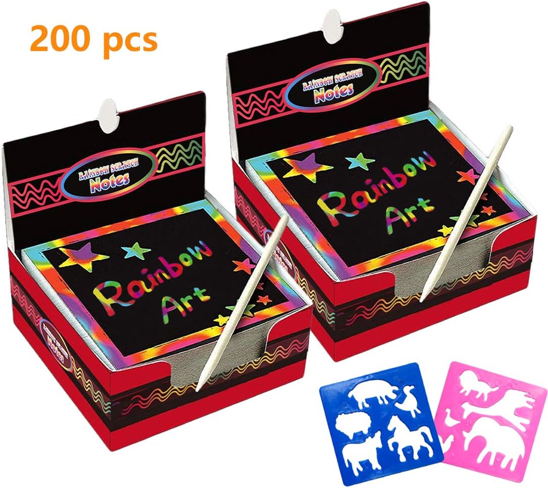 200 PCS Rainbow Scratch Paper Magic Note Mini Crafts Art Set Cool