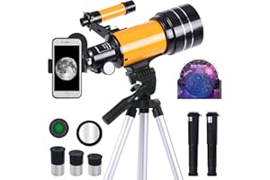 NETSKINSON Telescope for Adults & Kids, 70mm Aperture Professional Astronomy Refractor Telescope for Beginners, 300mm Portable Refractor Telescope with AZ Mount & Phone Adapter (Orange)