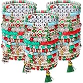 KUAUTD 48pcs Christmas Bracelets Set Preppy Clay Stretch Charm Beads Stackable Bracelet for Women Snowflake Christmas Tree Accessories Party Jewelry