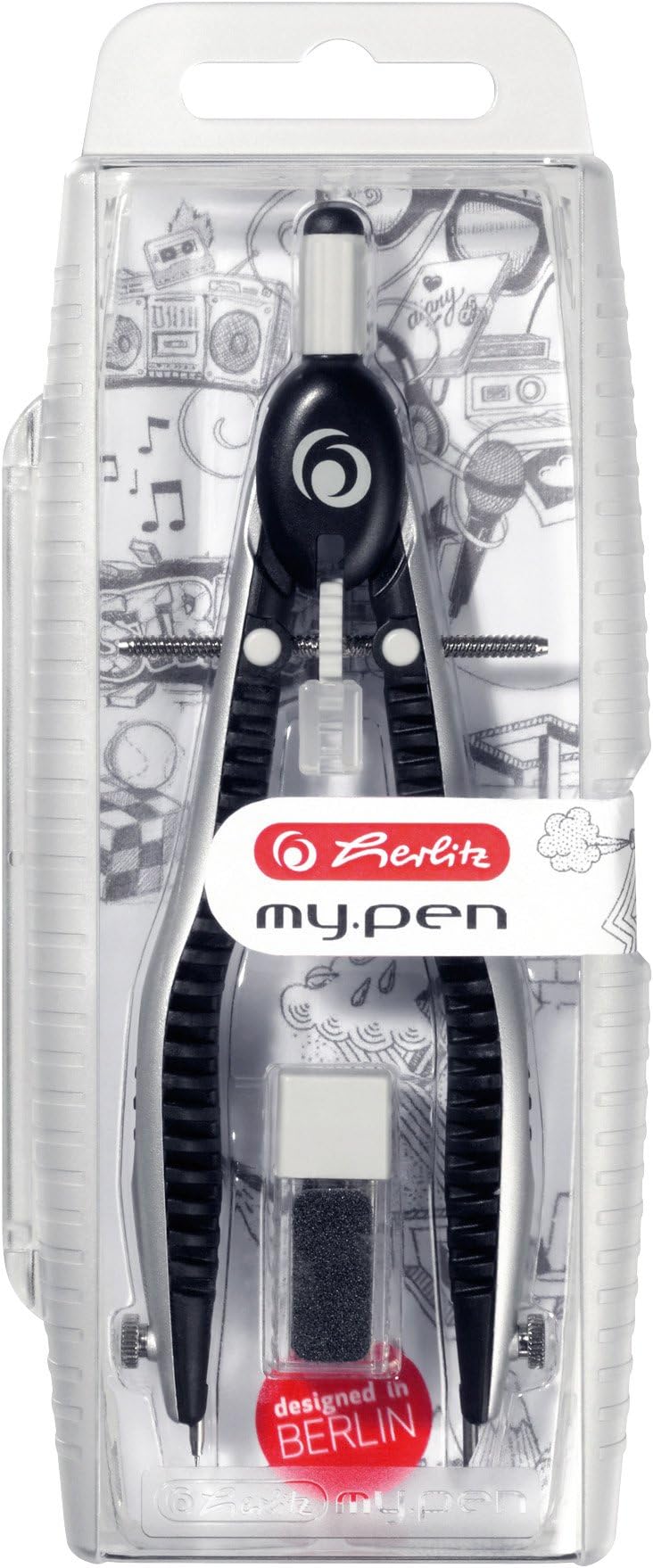 Herlitz 11122322 Quick Adjustment Compass my.pen with Spare Lleads and Possibility to Refine the Lead (Black/Grey) (Import Germany)