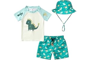 Tunoluker Toddlers Baby Boys' 3-Piece Rashguard Sets Swimsuits Bathing Suit with Hat Surfing Swimwear Sunsuit UPF 50+