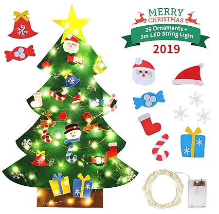 Idefair Albero Di Natale In Feltro Fai Da Te 26 Pezzi Ornamenti Rimovibili Con Luce A Stringa 32ft Decorazioni Natalizie Da Appendere A Parete