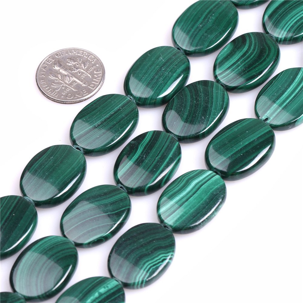 Sweet & Happy Girl's Store 15x20mm Oval Gemstone Grade A Malachite Beads Strand 15 Inch Jewellery Making Beads