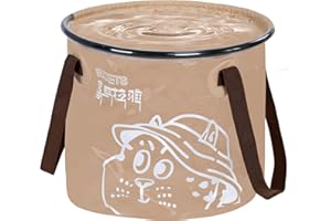 喜马拉雅 Collapsible Bucket, 22L Folding Bucket Wash Basin Bags with Handle, Khaki Transparent Portable Water Container 5.8 Gallon Camping Fishing Hiking Gardening (Khaki)