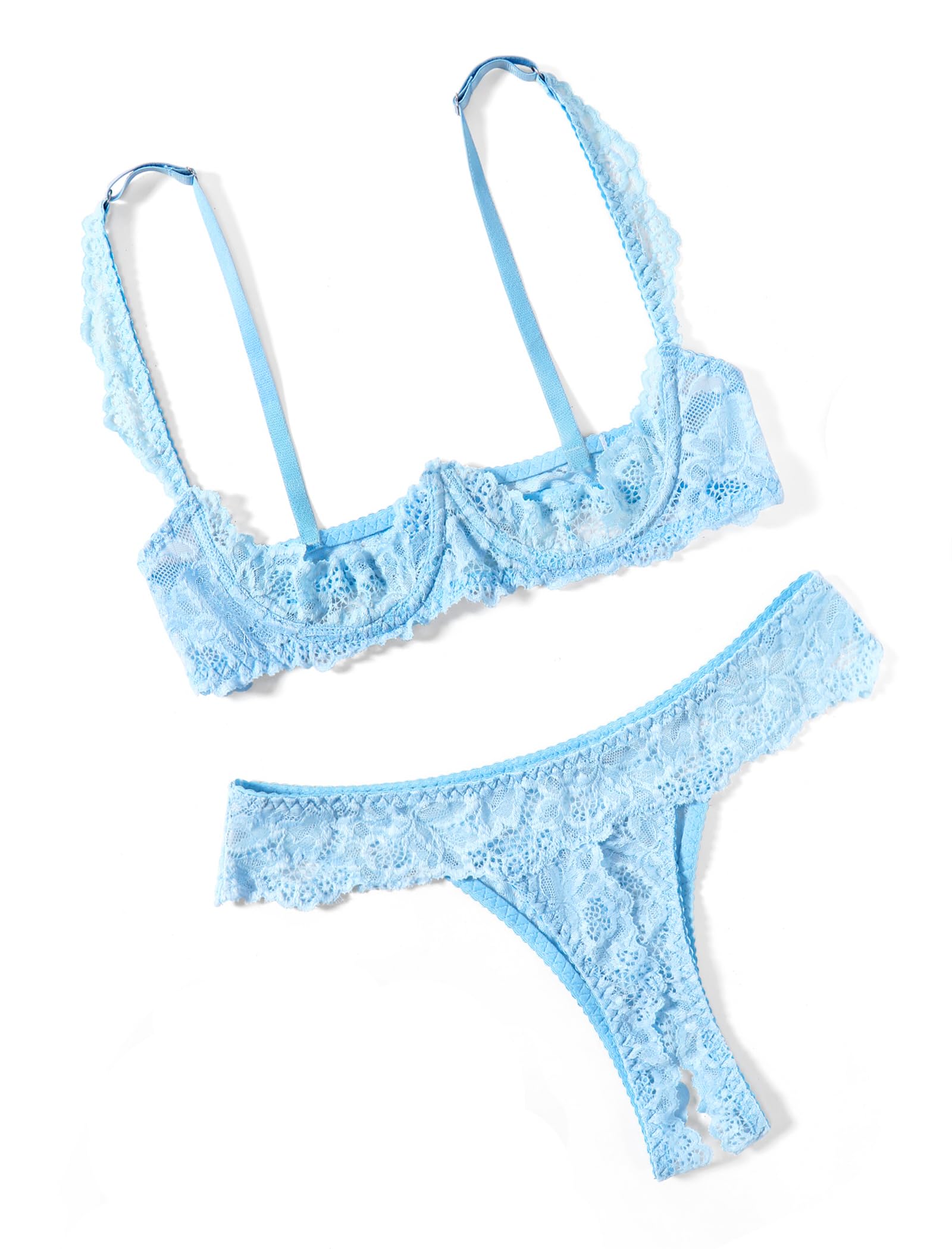 Photo 1 of Avidlove Sexy Underwire Push Up Lingerie Set See Through Panty 2 Piece Sheer Lingerie Light Blue M