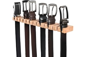 Belt Hanger for Closet, 2 in 1 Wooden Wall Mount 14 Belts Organizer w/Through-The-Wall Nails, Belt Rack w/ 360° Swivel Hook, 