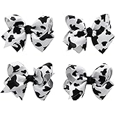 4PCS Cow Print Hair Bows Clips for Baby Girls Women Cowgirl Moo Cow Bowknot Party Hair Accessories 3 Inch