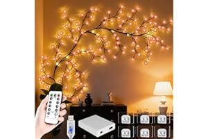 FNHMSL Cherry Enchanted Willow Vine Lights, 4FT 48LED 2PCS Pink Cherry Blossom Tree Branch Lights for Wall, Remote Timer,8 Li