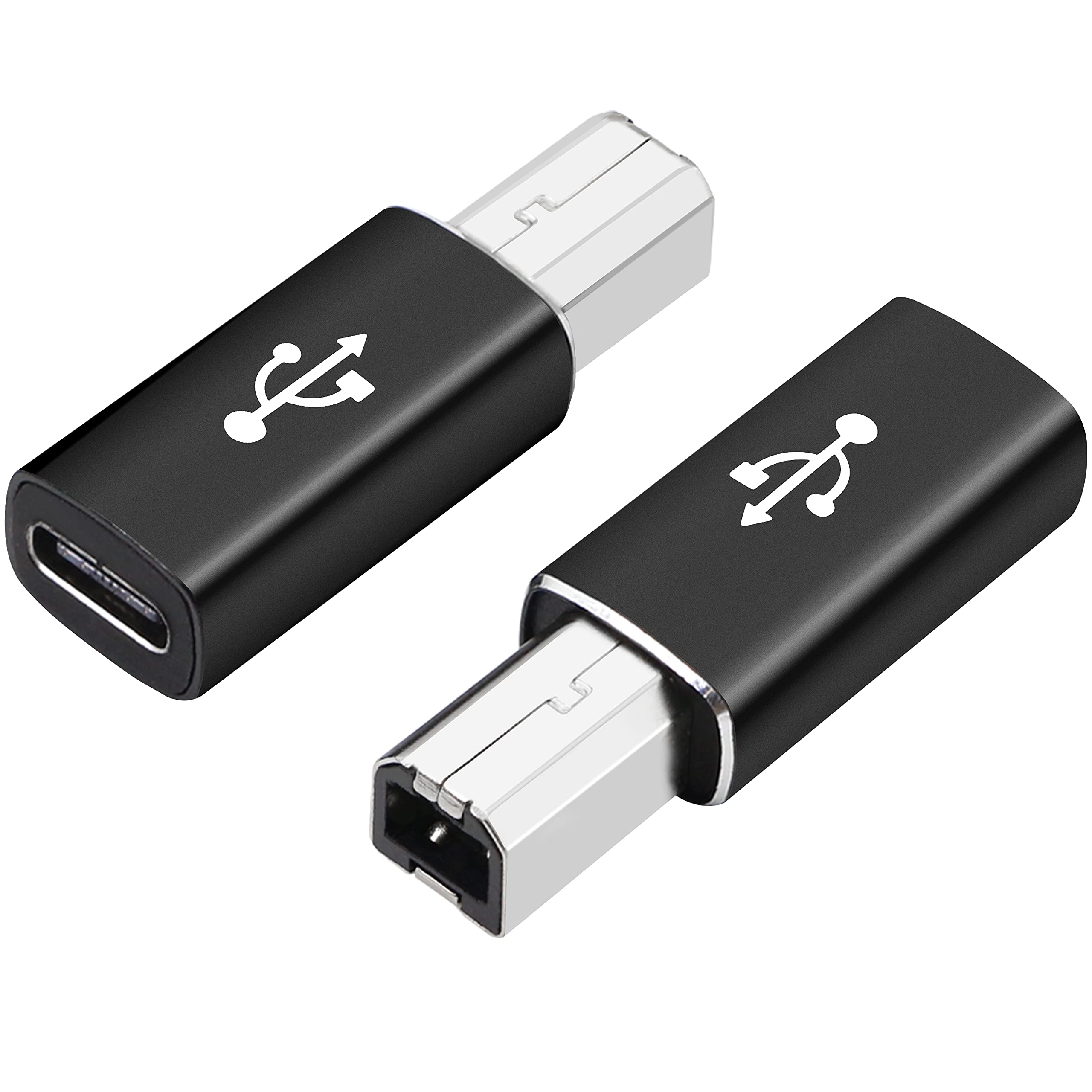GELRHONR USB C to USB B Printer Adapter,Type C to USB 2.0 B Midi Connector Nickel plated Aluminum Alloy Shell,for Printers,Midi Keyboard,Electronic Music Instrument-2PCS