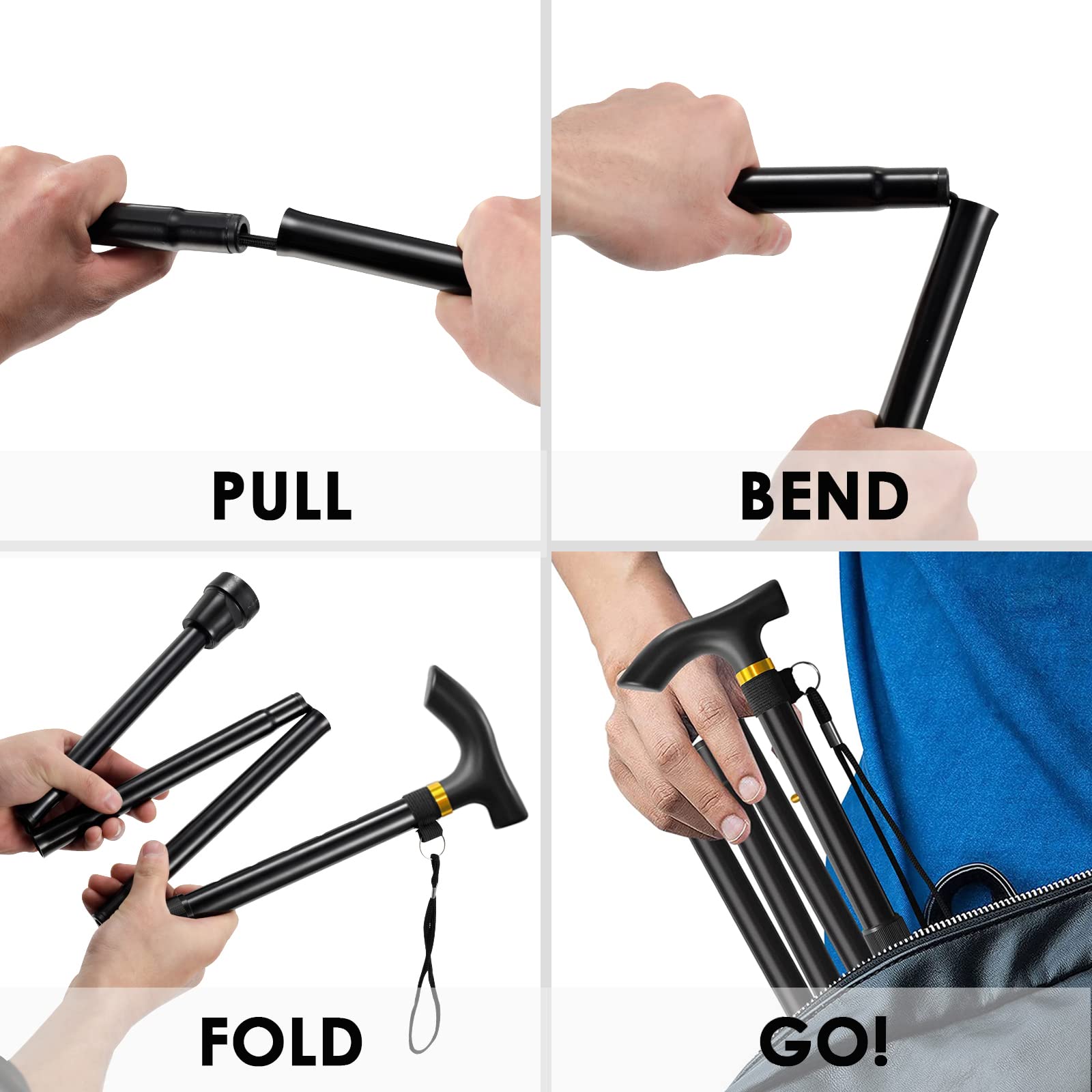 Walking Cane, Folding Cane for Man & Women, Portable Lightweight | 5-Level Adjustable Height, Collapsible Cane for Seniors Balancing Mobility Aid