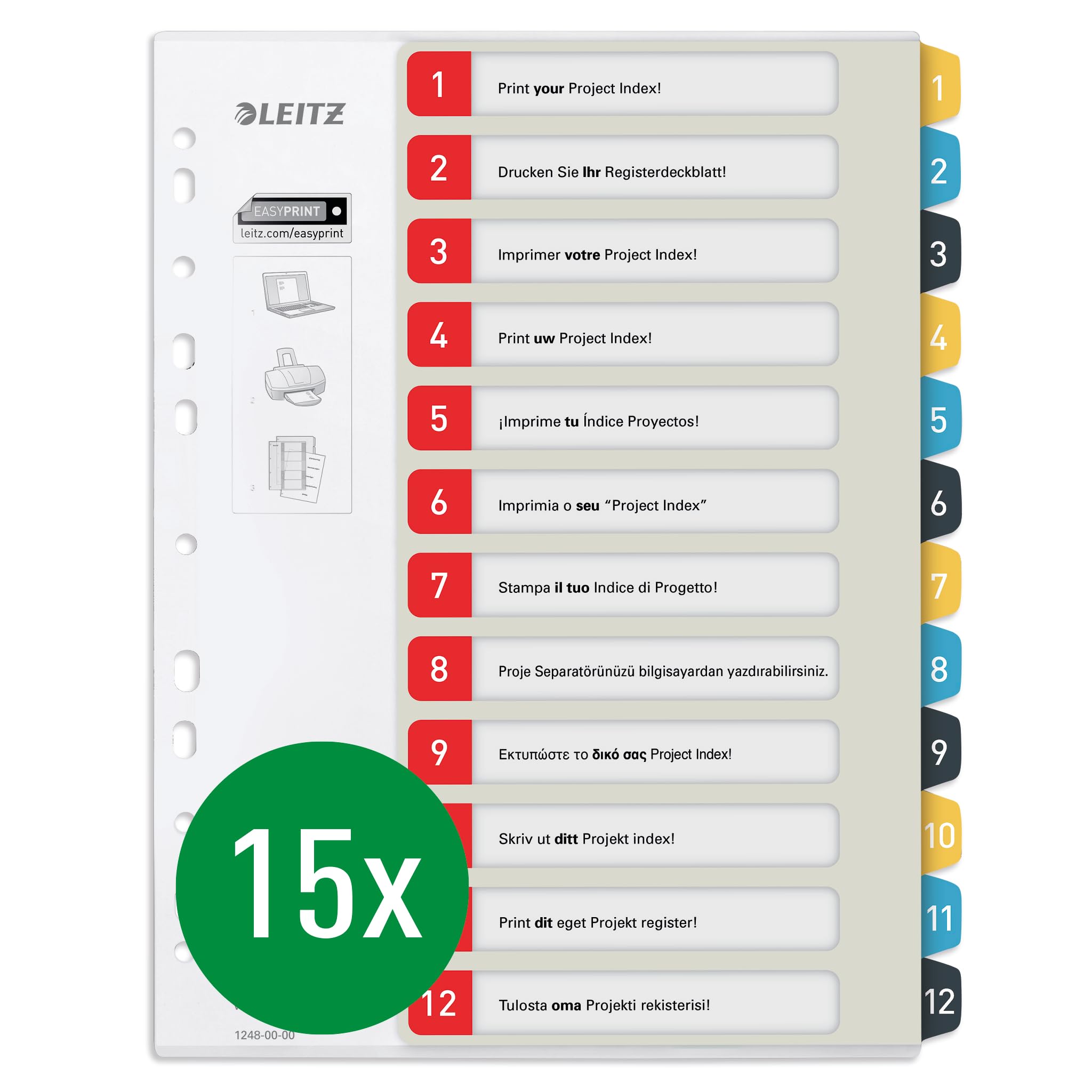 Leitz 12480000 Cosy Series 15 Pack 1-12 PC Writeable Index Dividers A4 Size Heavy Duty Multicolour — image 1