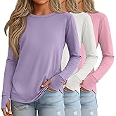 LessonZoo 3 Pack Girls' Long Sleeve Shirts with Thumb Holes Cotton Crew Neck Layering Tees Casual Basic Soft Tops 5-14Y