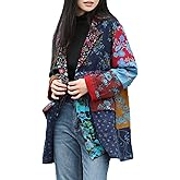 Womens Blazers Casual Open Front Long Sleeve Floral Jackets with Patchwork Color Block & Pockets