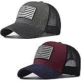 Sodomkt 2 Pcs American Flag Hat,USA Baseball Cap for Men Women,Low Profile USA Plain Trucker Hat