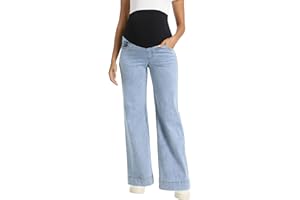 Foucome Women's Maternity Jeans Wide Leg Trendy Comfy Stretchy Straight Leg Pregnancy Denim Pants