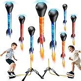 JUKUDAHU Rockets for Kids Age 4-8 with 8 LED Rockets and 2 Launcher - Outdoor Toys for 4 5 6 7 8-12 Year Old Boy Birthday Gift, Air Powered Flying Toy Shooting Up to 100 Feet, Toys for Kids Ages 8-12