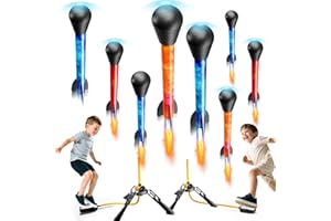 JUKUDAHU Rockets for Kids Age 4-8 with 8 LED Rockets and 2 Launcher - Outdoor Toys for 4 5 6 7 8-12 Year Old Boy Birthday Gift, Air Powered Flying Toy Shooting Up to 100 Feet, Toys for Kids Ages 8-12
