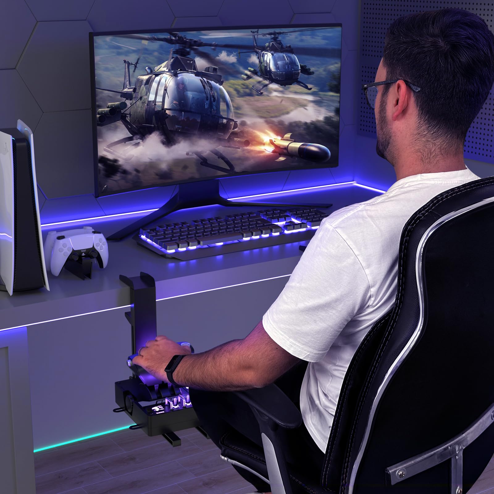 RACGTING Hotas Mount for Logitech X56,X52,X52 Pro, Throttle and Hotas Systems for Thrustmaster T Flight HOTAS,Thrustmaster T.16000M, Thrustmaster TCA,Hotas Desk Mount for The Flight Sim Game Joystick