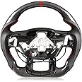 TESFEEL Heated Steering Wheel for F150 Raptor 2017-2020 Carbon Fiber Steering Wheel with Heated D-shaped Flat-bottom Preforated Leather Grip Hand-Stitched Compatible with Raptor with Paddle Shifters