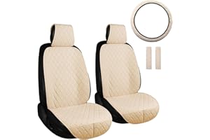 ENOGE Linen Car Seat Covers Front Seat Covers Breathable Cloth Fabric Car Seat Protector Universal Fit Most Automotive, Van, SUV, Trucks (Beige, 2 Front Set)
