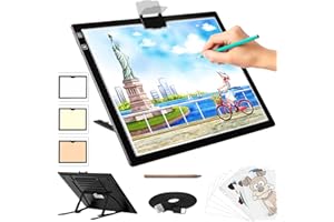 TSOCOS A3 Light Pad - Rechargeable Diamond Painting Light Board with Stand, 3 Colours Stepless Dimmable 6 Levels Brightness Tracing Light Box, Battery Powered Portable Light Pad for Weeding Vinyl Tracing