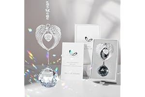 ELIVIDA Sympathy Gift Modern Grief Gift for Lose of Loved Ones, Memorial Suncatcher with 40mm Crystal Ball, Sorry for Your Lose Rainbow Maker, Bereavement Gift Idea Angel Wings Design, Clear