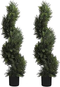 Armada Topiary Trees Artificial Faux Fakes Spiral Plant Green Tree Boxwood Topirary Plants Indoor Outdoor Decor in Plastic Pot Set of 2 (35 Inch)