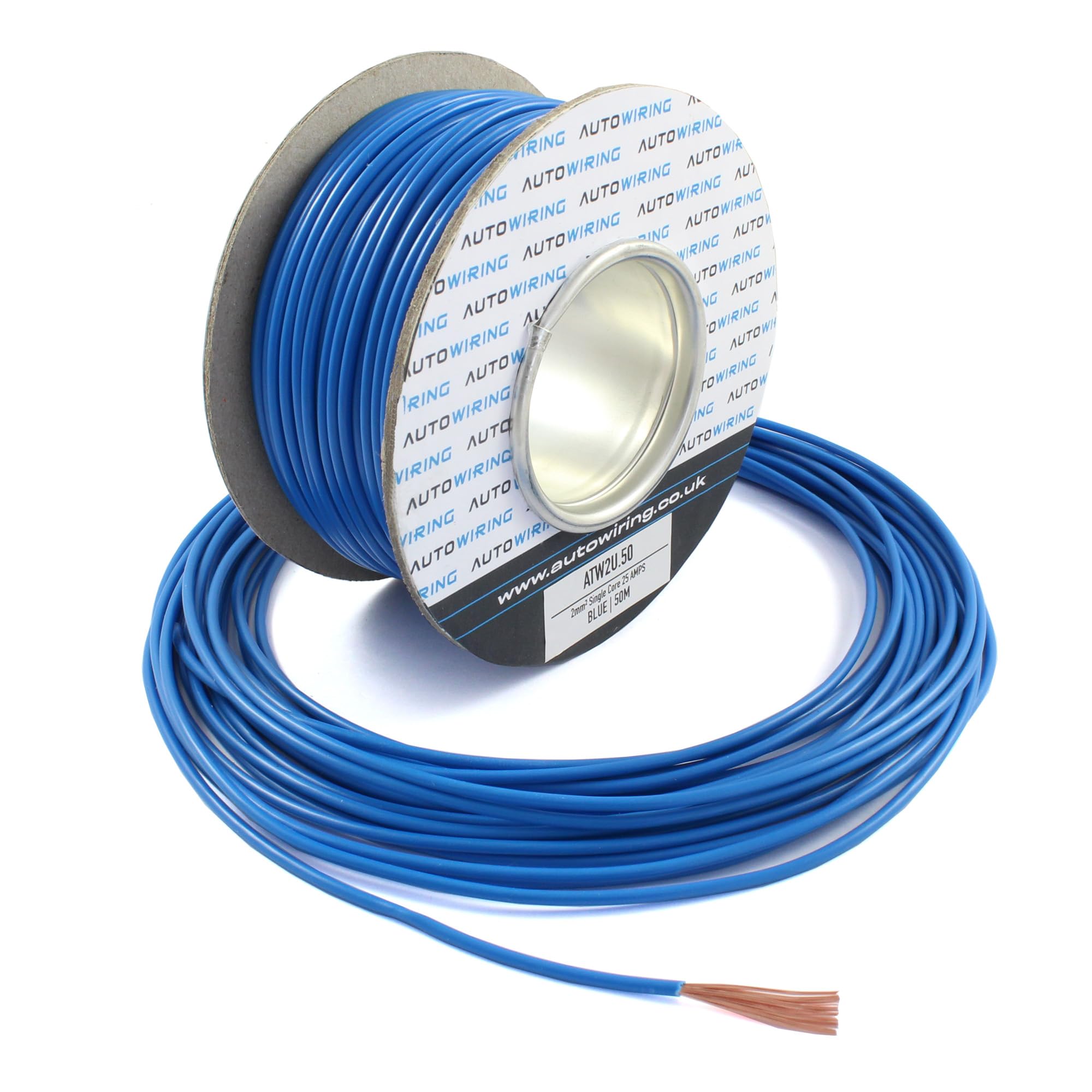 Autowiring 25 AMP Rated 2mm² Single Core Stranded Copper Cable 12v 24v Thin Wall Wire (10M 20M 50M 100M) (BLUE, 10M Coil)
