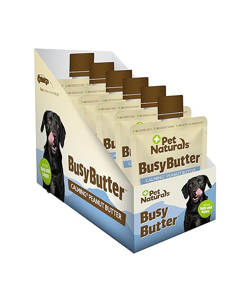 PET NATURALS BUSYBUTTER EASY SQUEEZE CALMING PEANUT BUTTER FOR DOGS, 6 POUCHES – GREAT FOR TREATS, LICK MATS, TRAINING, CALMING, AND OCCUPIER TOYS, BUSY BUTTER, 1.5OZ (PACK OF 6)