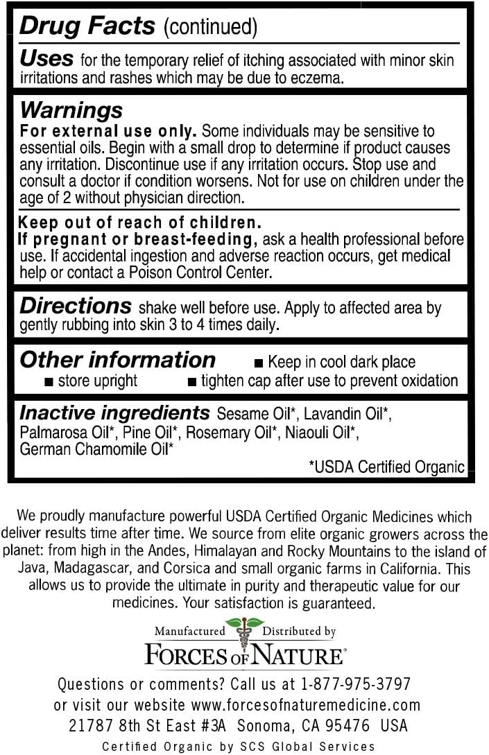 Forces of Nature – Natural, Organic Eczema Care (11ml) Non GMO, No Harmful Chemicals or Steroids –Relieve Dry, Itchy, Red, Irritated Skin while Soothing, Restoring Skin: Health & Personal Care