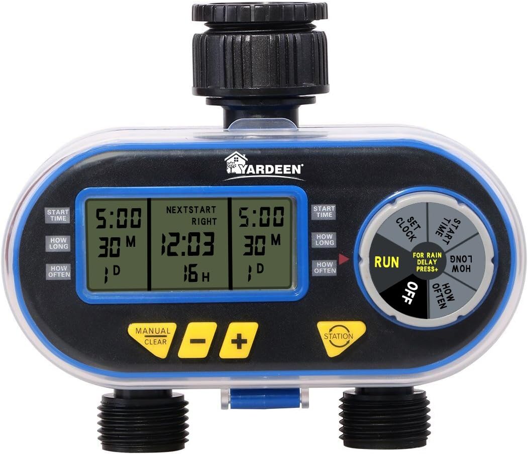Yardeen Dual Outlet Electronic Water Timer Irrigation Controller System Color Blue : Garden & Outdoor
