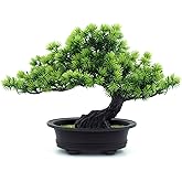 yoerm Artificial Bonsai Tree Fake Plants for Home Decor, Living Room Bathroom Bookshelf Entryway Table Wall Shelf Modern Farmhouse Decor, 9.5" Tall, Green
