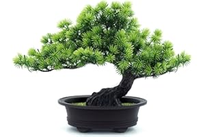 YOERM Artificial Bonsai Tree - Fake Plants for Home Decor, Bookshelf Coffee Table Office Desk Bathroom Farmhouse Indoor Decor, 9.5" Tall, Green