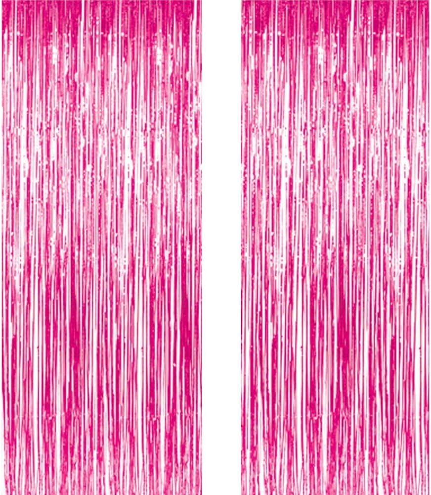Fadirew™ 2 Pack Metallic Fringe Foil Curtain Door Window Curtains For Party Tinsel Party Anniversary Wedding Tassel Decoration, 3.28ft x 6.56ft, Pink