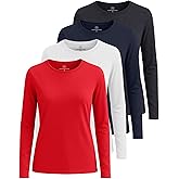 Real Essentials 4 Pack: Women's Cotton Classic-Fit Long-Sleeve Crewneck T-Shirt (Available in Plus Size)