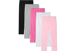 Cvaoo 5 Pack Girls Leggings Cotton Tights for Toddler Kids Stretchy Soft Yoga Pants Full Length Multipack Pull On Fall Winter