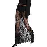 Verdusa Women's Lace Sheer Split Long Skirt Floral A Line Elastic Waist No Pants Skirts