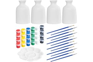 Adult Pottery Painting Kit, 4 Pcs 3.1 in (8 Cm) Ceramic Vase Set with Paints and Brushes