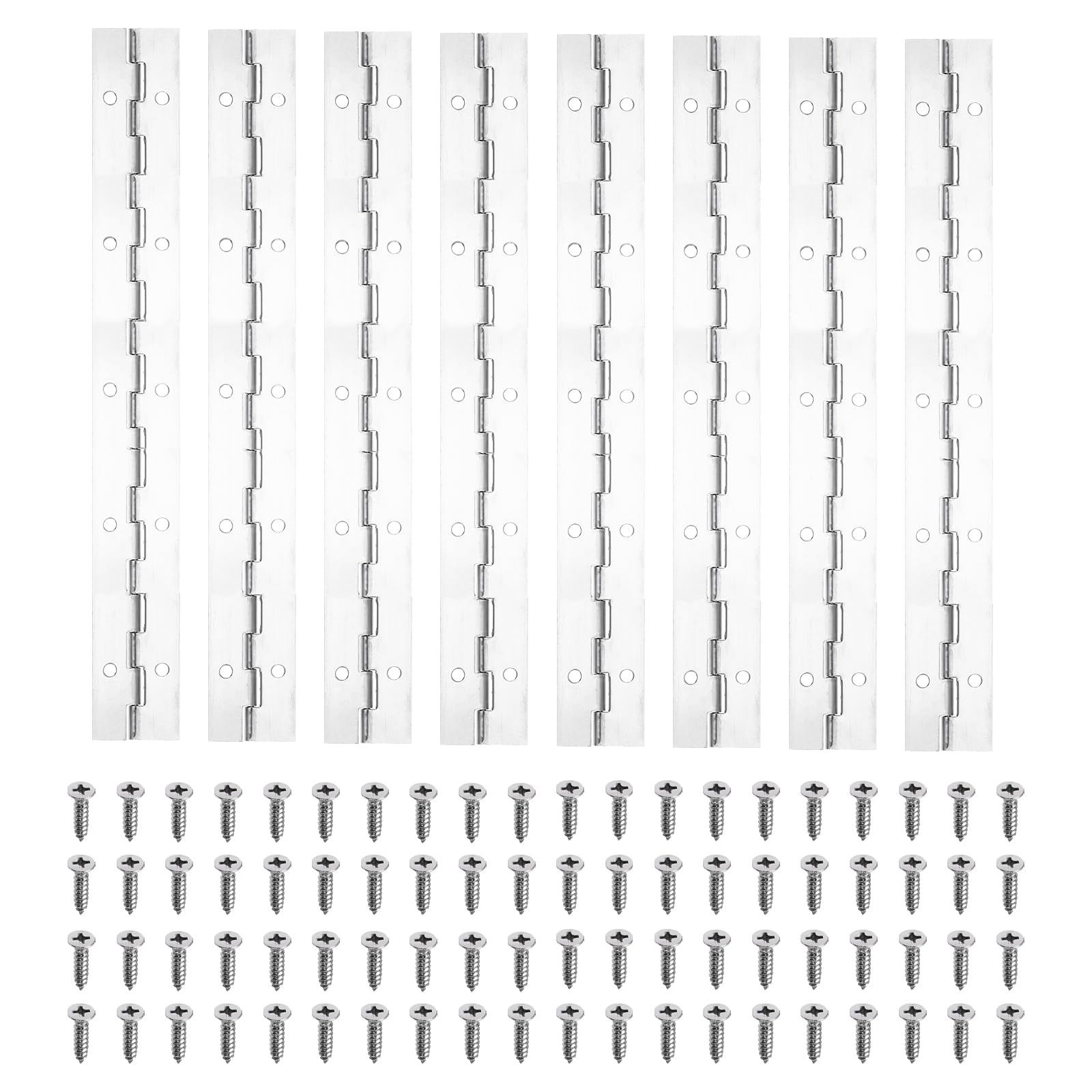 PATIKIL 10x1.2 Inch Piano Hinge,8 Pcs 304 Stainless Steel Continuous Hinge with Holes for Piano Gate Door Wooden Storage Box Cabinet Boat,Silver