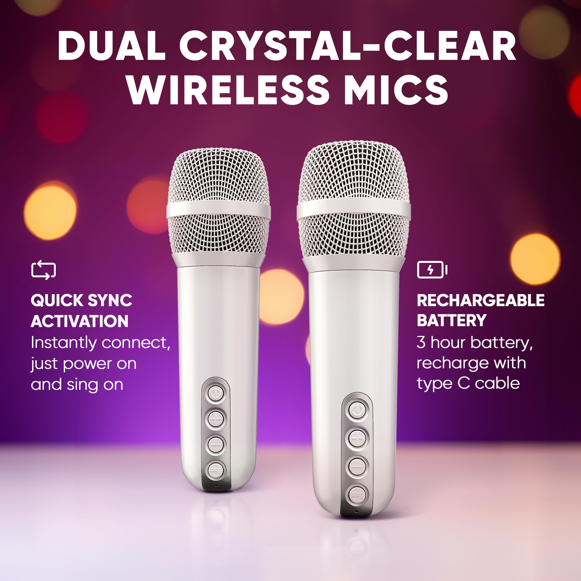 MASINGO Portable Mini Karaoke Machine for Kids and Adults with Dual Wireless Bluetooth Microphones, Animated LED Display, USB/Aux/MicroSD, Voice Effects, Fun Karaoke Toy for Girls and Boys, Animato S1