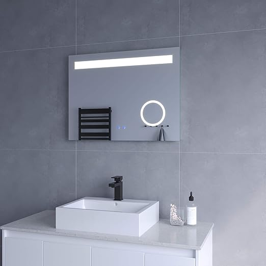 AQUABATOS 80x60 cm Badspiegel mit Beleuchtung Badezimmerspiegel LED