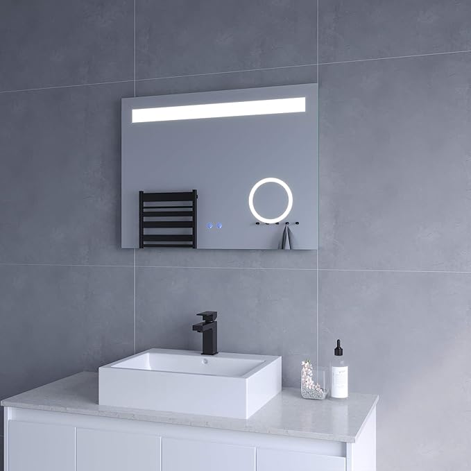 AQUABATOS 80x60 cm Badspiegel mit Beleuchtung Badezimmerspiegel LED
