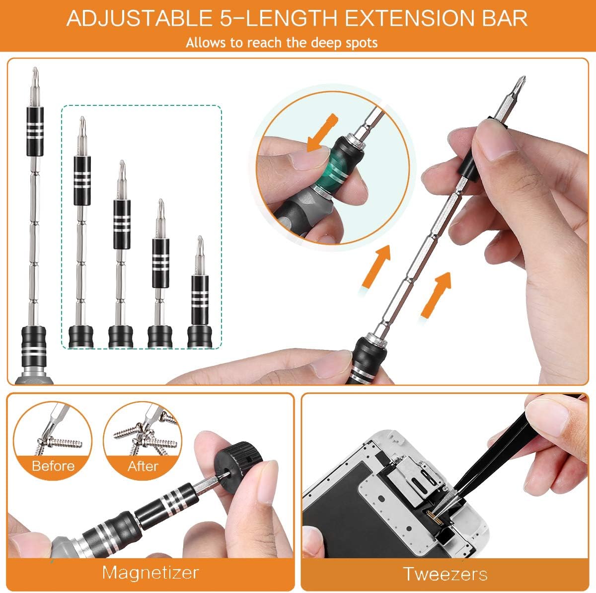 ORIA 2020 Upgraded 106 PCS Precision Screwdriver kit with 102 Precision Bits, Black - - 