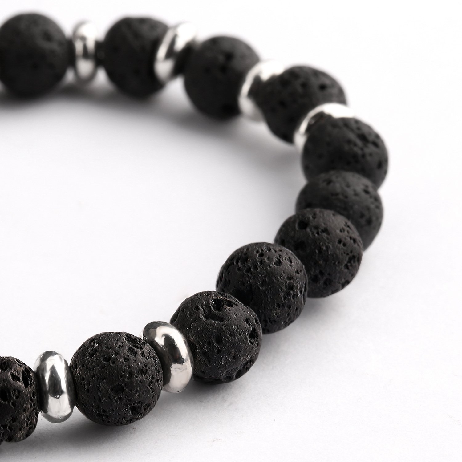 Bead Bracelets,UHIBROS Unisex Natural Tiger Eyes, Black Matte, Weathering Agate Beads Stretch Bracelets With Leopard Head Gold,Silver (Beads Black)