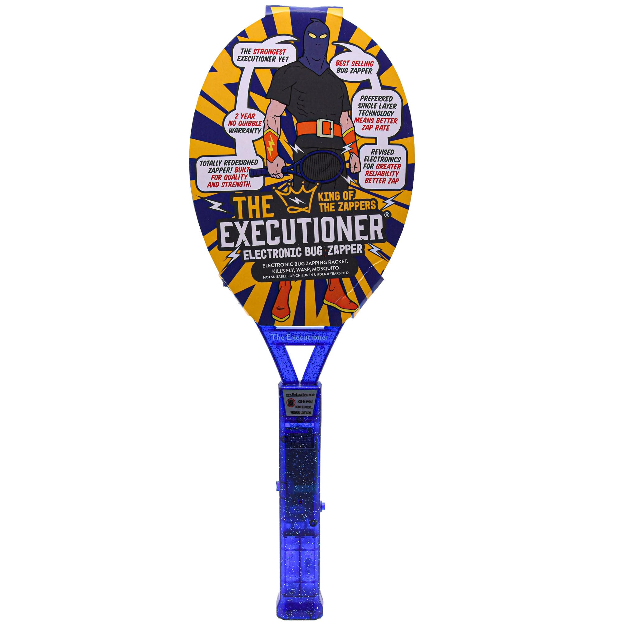 The Executioner Coloured Mosquito, Fly, Wasp, Bug, Insect Swatter/Killer and Bug Zapper Racket Single Layer for Most Efficient Zapping Indoor Outdoor Long Handle (Blue)
