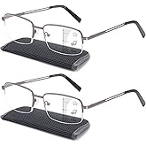 Premium 2 PACK Durable Progressive Multifocus Reading Glasses for Men Blue Light Blocking Computer Reader Anti Eyestrain Metal Frame Spring Hinges (for Mid-Near Range approx 3ft) +1.25 Gunmetal