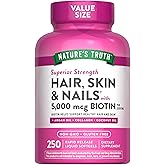Nature's Truth Hair, Skin & Nails Vitamins | 5000mcg | 250 Softgels | Includes Collagen, Biotin and Coconut Oil | Non-GMO & Gluten Free Supplement for Women and Men