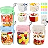 Overnight Oats Containers with Lids and Spoons - 4 Pack 16 oz Glass Mason Jars with Separate Compartments Airtight Overnight Oat Jars Leakproof Yogurt Parfait Cup for Oatmeal Chia Pudding Cereal Salad