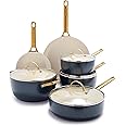 GreenPan Reserve Hard Anodized Healthy Ceramic Nonstick 10 Piece Cookware Pots and Pans Set, Gold-Tone Stainless Steel Handles, PFAS & PFOA-Free, Dishwasher Safe, Oven & Broiler Safe, Twilight Blue