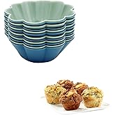 Starfrit Silicone Muffin Liners - Reusable & Non-Stick Baking Cups - Blue & Green - Pack-12